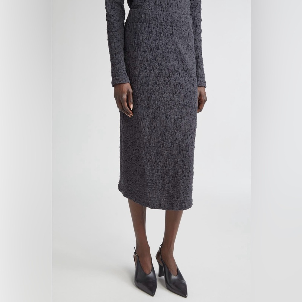 Vince Smocked Cotton Blend Midi Skirt in Graphite Size Small